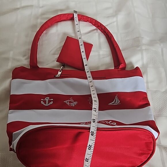 Puerto Vallarta Women's Souvenir Beach Tote With Coin Purse Small Red/ White - Picture 11 of 16